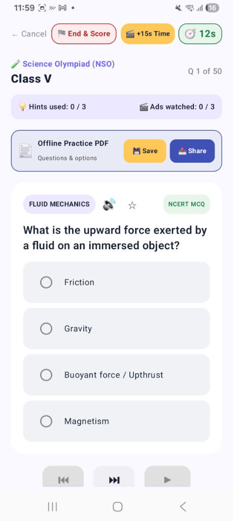 Science Olympiad NSO Quiz Screen