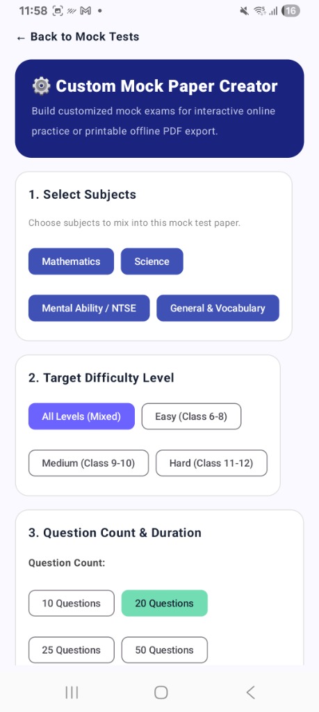 Custom Mock Paper Creator Screen